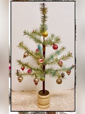 Antique Germany Goose Feather Christmas Tree 18 Ornaments Red Berries 20”